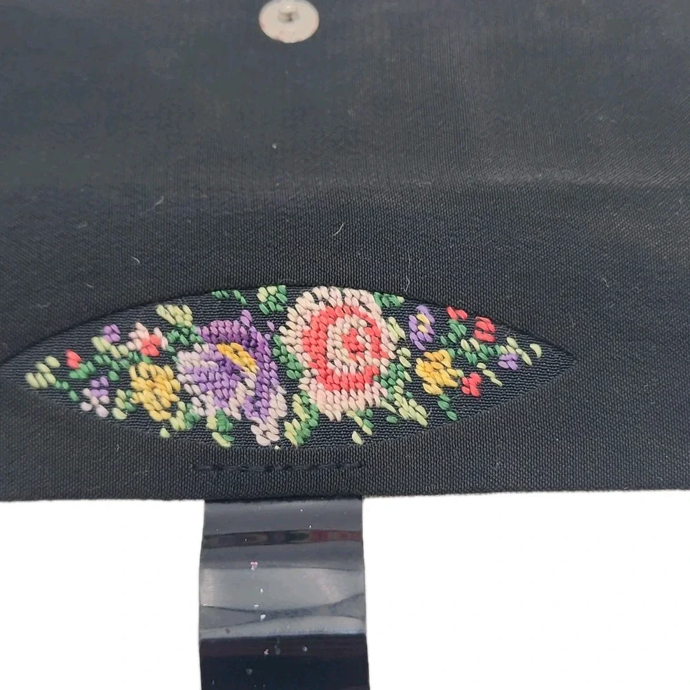 Vintage German Petit Point Comb Case Set Floral Embroidery Tortoise Shell Comb